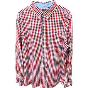 Chaps Easy Care Men's Red Plaid Long Sleeves Collared Neck Button Down Shirt XL